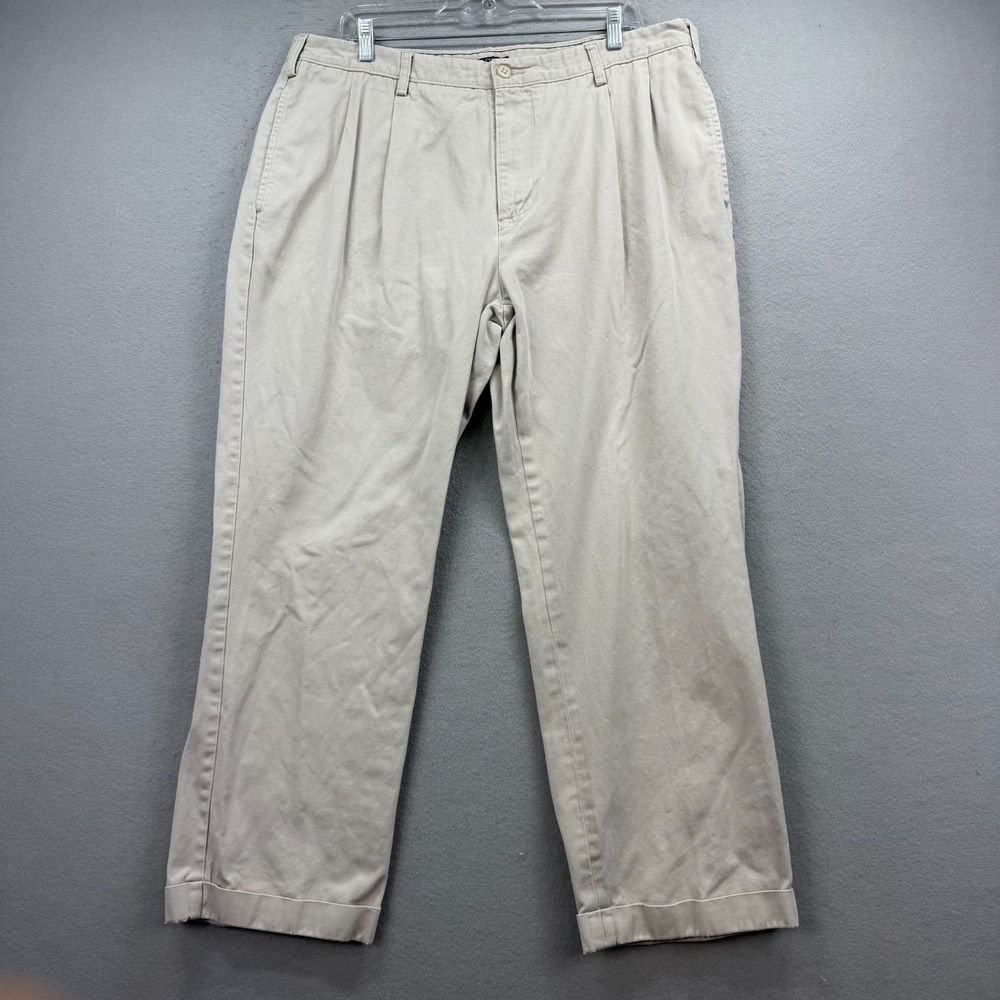 Nautica Khaki Pleated Chino Pants Mens‎ 38x29 Beige Classic Cotton Cuffed Preppy